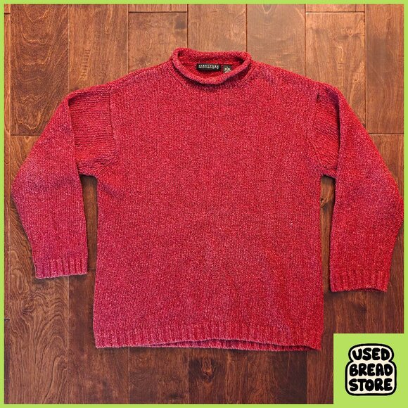 Vintage 90s Structure Red Roll Neck Wool Silk Sweater Size Large Mens Hong Kong - Picture 1 of 5